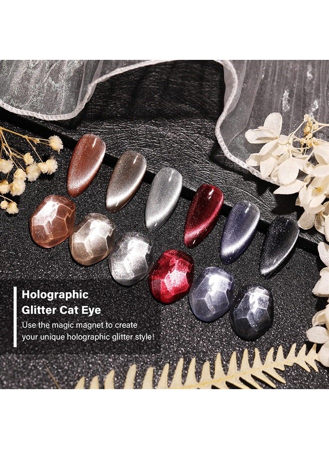 GAOY Holographic Glitter Cat Eye Gel Polish Set of 6 Colors with Free Magnet UV LED Soak Off Nail Polish Home DIY Manicure Nail Salon Varnish - Image 2