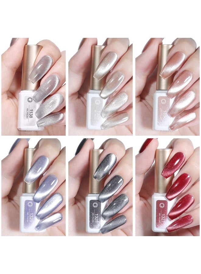 GAOY Holographic Glitter Cat Eye Gel Polish Set of 6 Colors with Free Magnet UV LED Soak Off Nail Polish Home DIY Manicure Nail Salon Varnish - Image 5
