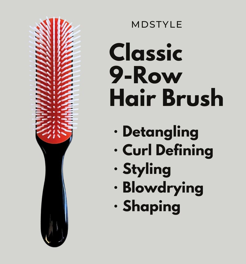 MDSTYLE Hair Brush for Curly, Thick, Wavy and Coily Hair - Curl Defining, Detangling, Styling, Blowdrying, Shaping - 9 Row Detangler Brush for Women and Men - Dry or Wet (Black Small - 1 Pack) - Image 2