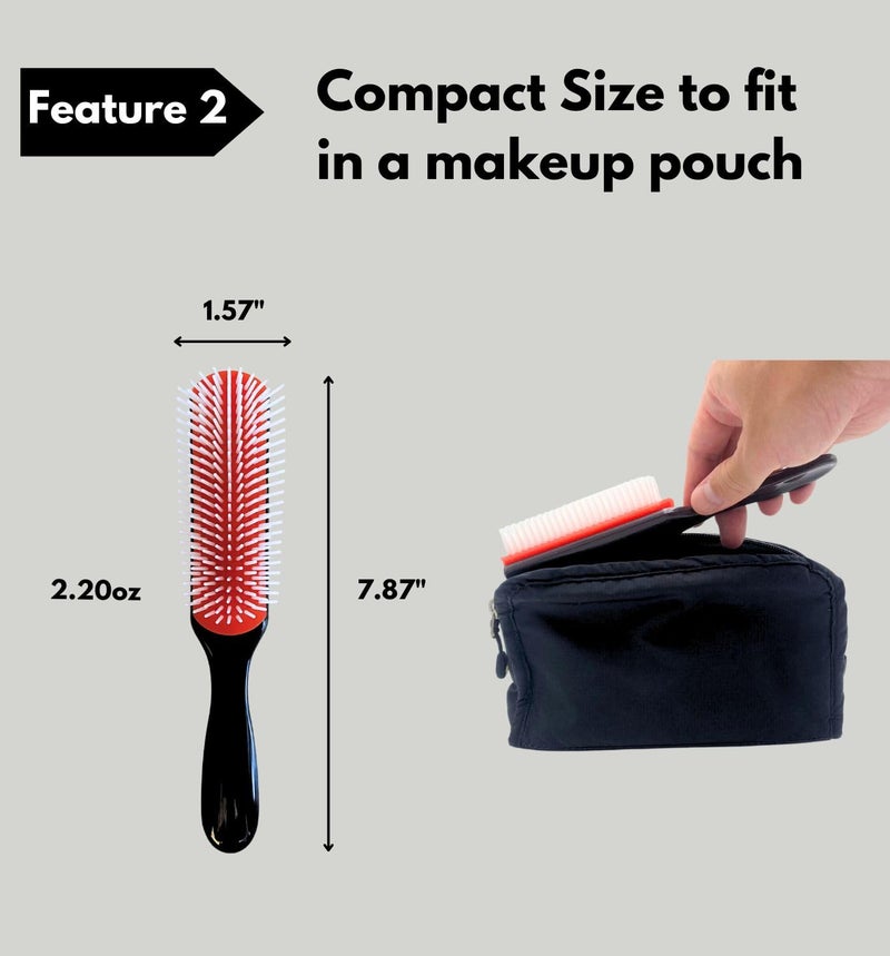 MDSTYLE Hair Brush for Curly, Thick, Wavy and Coily Hair - Curl Defining, Detangling, Styling, Blowdrying, Shaping - 9 Row Detangler Brush for Women and Men - Dry or Wet (Black Small - 1 Pack) - Image 4