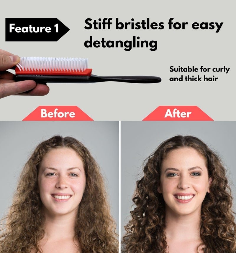 MDSTYLE Hair Brush for Curly, Thick, Wavy and Coily Hair - Curl Defining, Detangling, Styling, Blowdrying, Shaping - 9 Row Detangler Brush for Women and Men - Dry or Wet (Black Small - 1 Pack) - Image 3