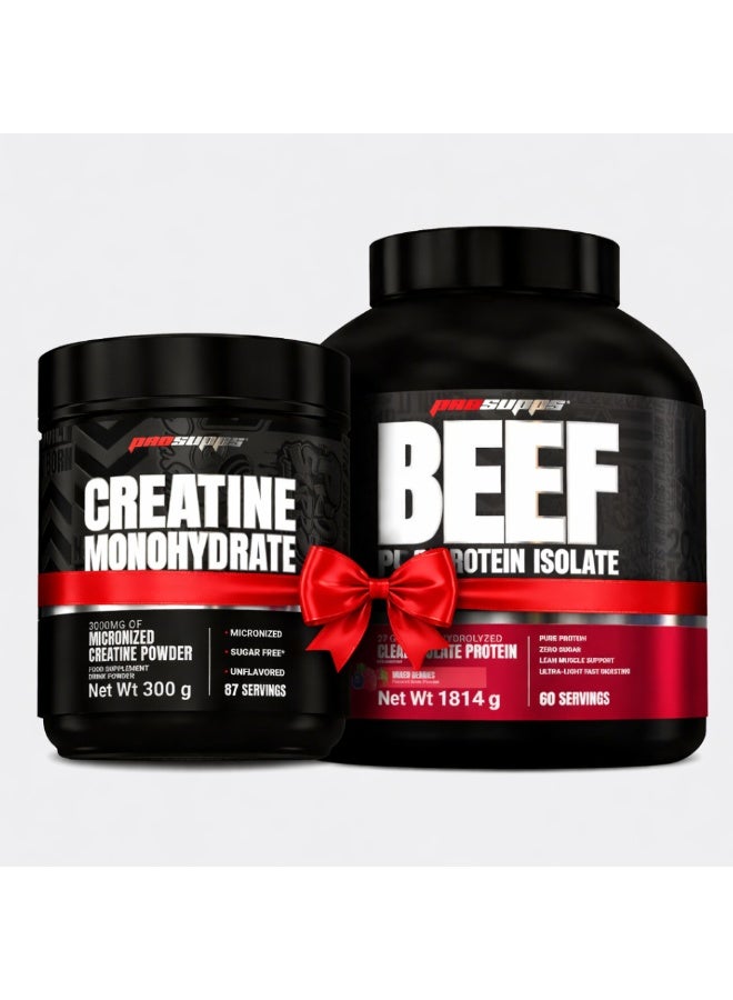 Prosupps Beef Protein Isolate 4lb Mixed Berry + Prosupps Creatine Monohydrate Unflavored 300g - Image 1