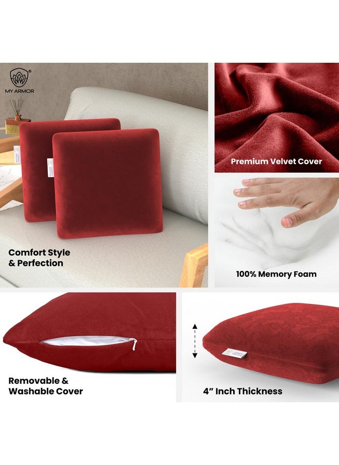 MY ARMOR Memory Foam Square Cushion for Car, Sofa/Diwan, Bed, Chair & Decoration | Highly Durable, Hypoallergenic | Velvet Cover | Maroon, Pack of 2 [14"x 14" x 4"] - pzsku/ZCD460973AB9F941E3F9AZ/45/_/1737721024/14745823-d127-4314-ad55-ad8f73463629