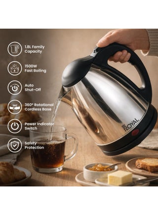 Electric Kettle Stainless Steel, Dual Sensor & Over Heat Protection, 1.8 L 1500 W RA-EK1867 Silver - view 2