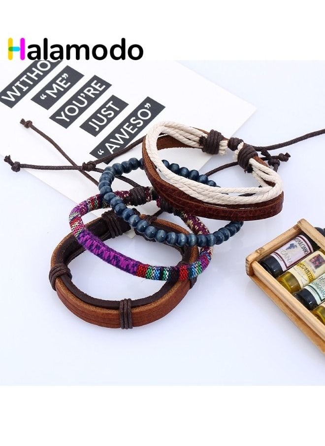 HALAMODO - Popular Men's Jewelry Vintage Woven Leather Suit Bracelet - Image 1