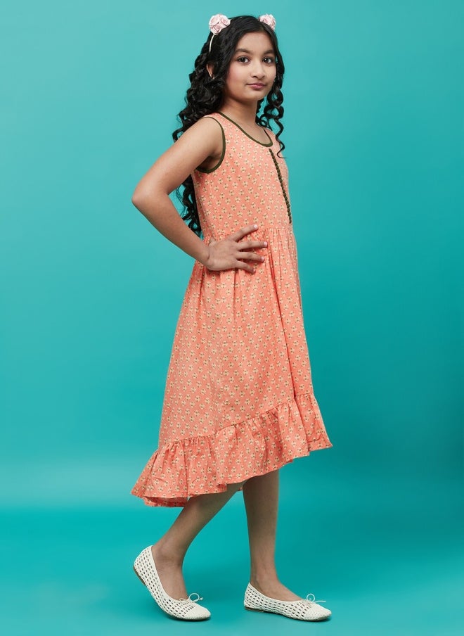 أيه كيه إس فستان ميدي بنقشة الخوخ الزهرية للبنات - Image 3