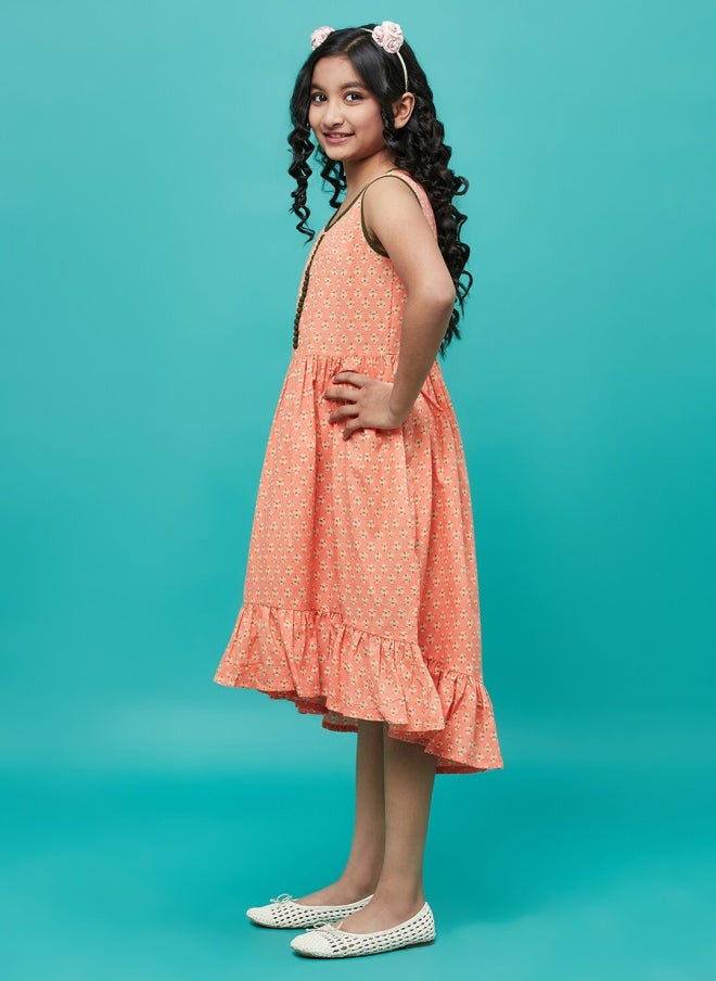 أيه كيه إس فستان ميدي بنقشة الخوخ الزهرية للبنات - Image 4