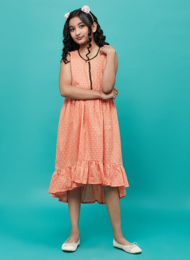 أيه كيه إس فستان ميدي بنقشة الخوخ الزهرية للبنات - Image 1