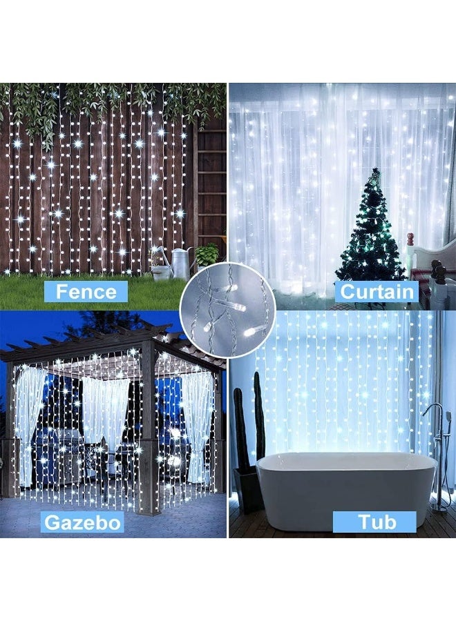 Solar Curtain Lights Outdoor Garden 300 LED Fairy String Lights 8 Modes Remote Control Waterproof Waterfall Lights for Gazebo Patio Home Festival Wedding Wall Christmas Decorations(White) - Image 3
