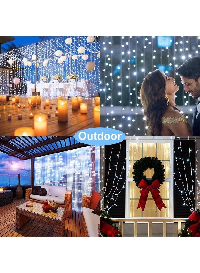 Solar Curtain Lights Outdoor Garden 300 LED Fairy String Lights 8 Modes Remote Control Waterproof Waterfall Lights for Gazebo Patio Home Festival Wedding Wall Christmas Decorations(White) - Image 4