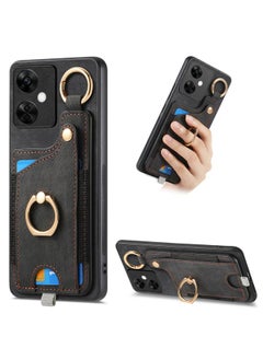 For OnePlus Nord CE3 Lite Retro Skin-feel Ring Card Bag Phone Case with Hang Loop(Black)