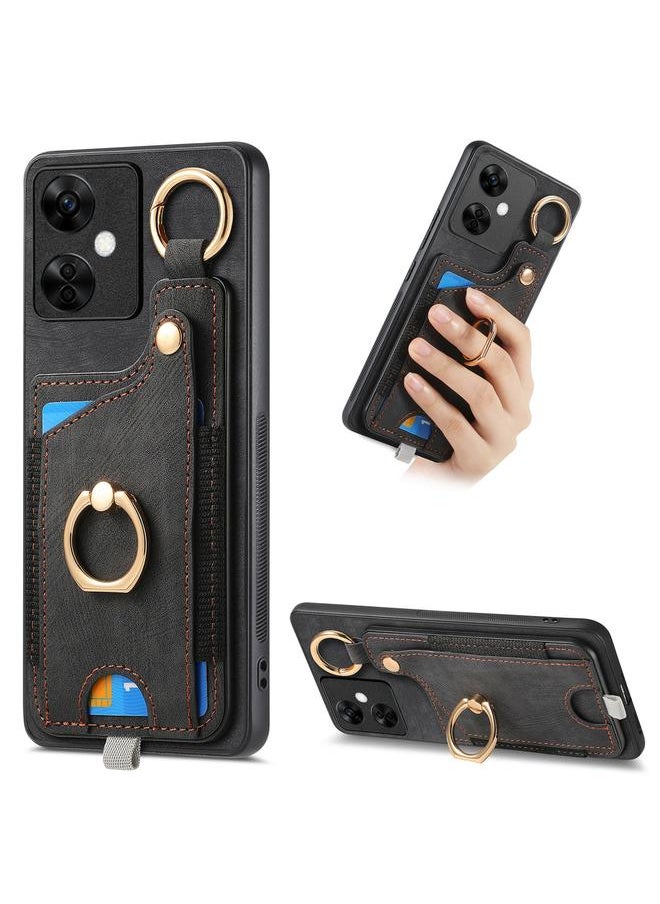 Green Tiger - For OnePlus Nord CE3 Lite Retro Skin-feel Ring Card Bag Phone Case with Hang Loop(Black) - Image 1