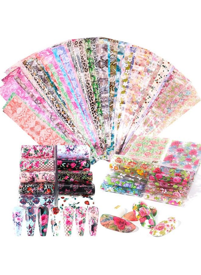 JERCLITY 150 Pieces Nail Art Foil Transfer Sticker Set Marbling Leopard Print Flower Nail Polish Foil Adhesive Decals For Women Girls Nail Art Decoration(1.57X7.87Inch) - Image 1