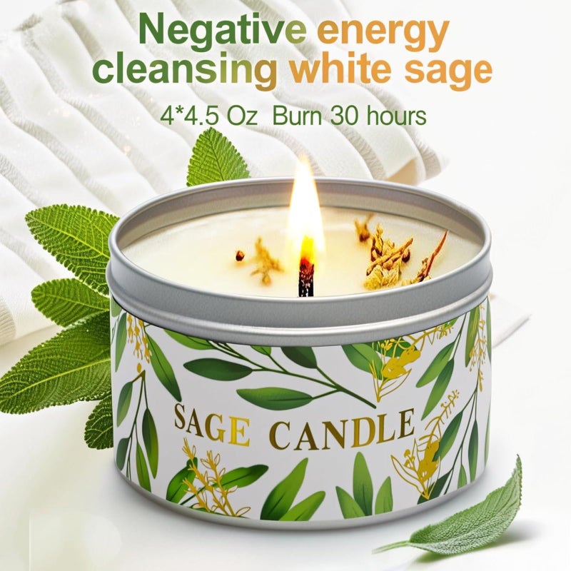 Gisly 4 Pack Sage Candles, White Sage Candle with Crystal Healing Stones for Cleansing House Negative Energy Smudge Kit, Natural Soy Wax Aromatherapy Candles Gift Set Spiritual Meditation Housewarming Gifts - Image 2
