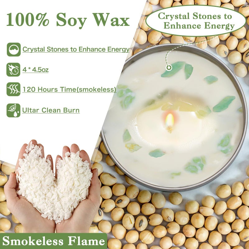 Gisly 4 Pack Sage Candles, White Sage Candle with Crystal Healing Stones for Cleansing House Negative Energy Smudge Kit, Natural Soy Wax Aromatherapy Candles Gift Set Spiritual Meditation Housewarming Gifts - Image 3