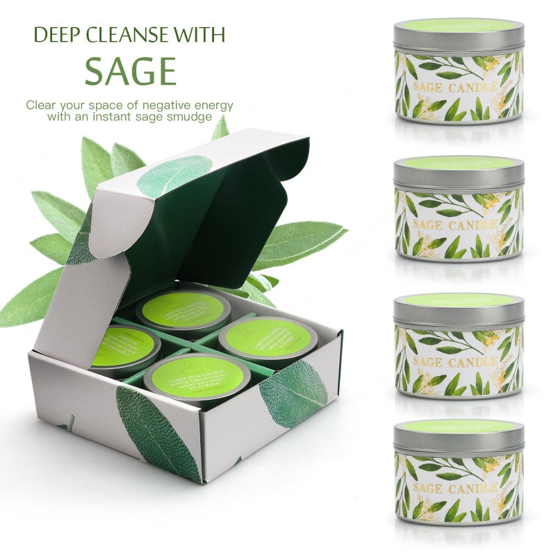 Gisly 4 Pack Sage Candles, White Sage Candle with Crystal Healing Stones for Cleansing House Negative Energy Smudge Kit, Natural Soy Wax Aromatherapy Candles Gift Set Spiritual Meditation Housewarming Gifts - Image 4