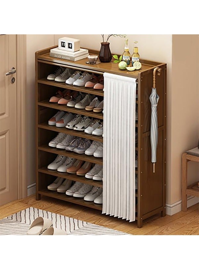 Beauenty Shoe Cabinet Bamboo Shoe Cabinet Freestanding Shoe Cupboard Modern Narrow Organizer For Hallway  Bedroom  And Entryway Equipped With Dust Curtain And Backboard  (Brown 2) - Image 1