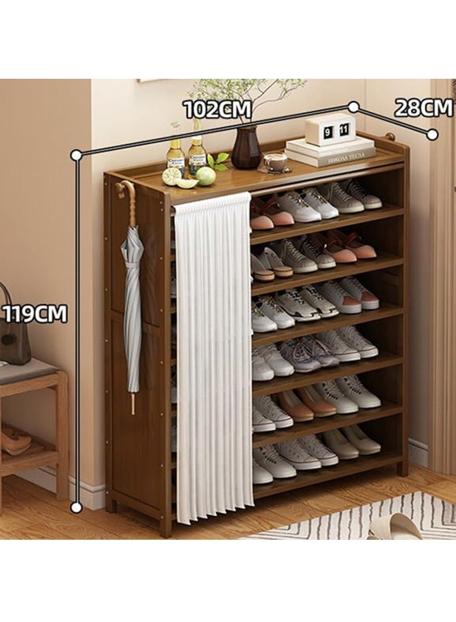Beauenty Shoe Cabinet Bamboo Shoe Cabinet Freestanding Shoe Cupboard Modern Narrow Organizer For Hallway  Bedroom  And Entryway Equipped With Dust Curtain And Backboard  (Brown 2) - Image 2