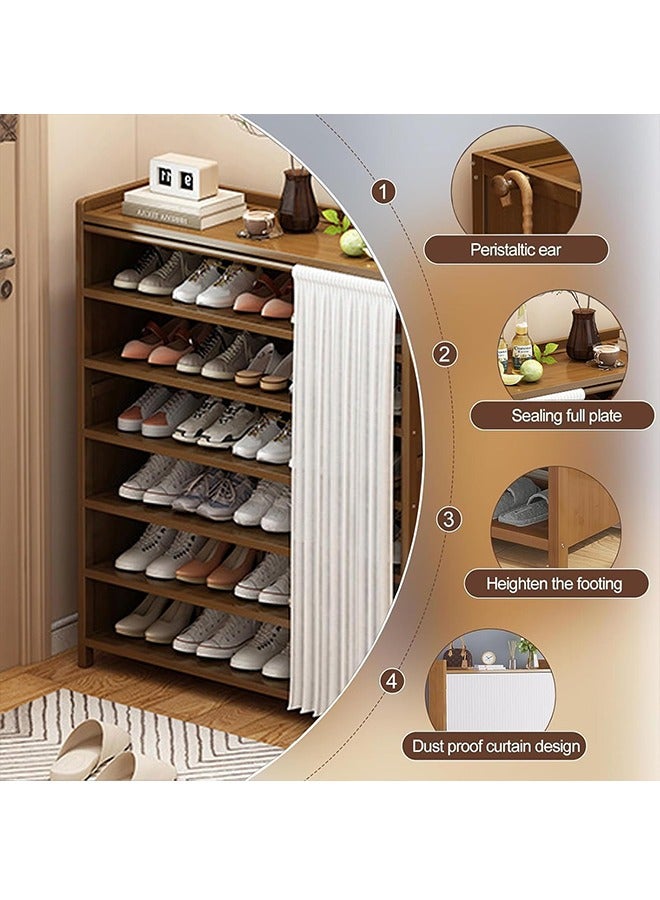 Beauenty Shoe Cabinet Bamboo Shoe Cabinet Freestanding Shoe Cupboard Modern Narrow Organizer For Hallway  Bedroom  And Entryway Equipped With Dust Curtain And Backboard  (Brown 2) - Image 3