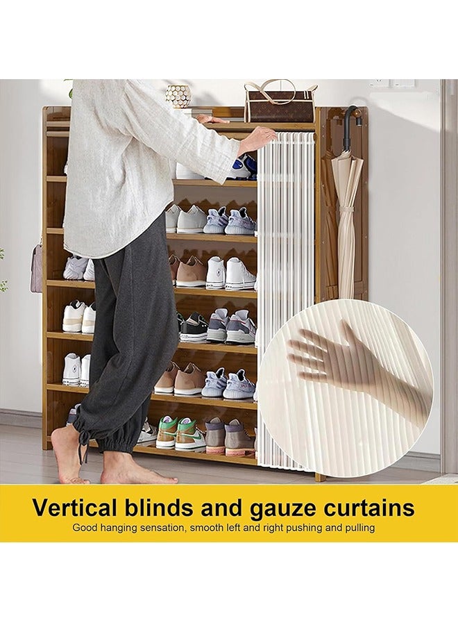 Beauenty Shoe Cabinet Bamboo Shoe Cabinet Freestanding Shoe Cupboard Modern Narrow Organizer For Hallway  Bedroom  And Entryway Equipped With Dust Curtain And Backboard  (Brown 2) - Image 4