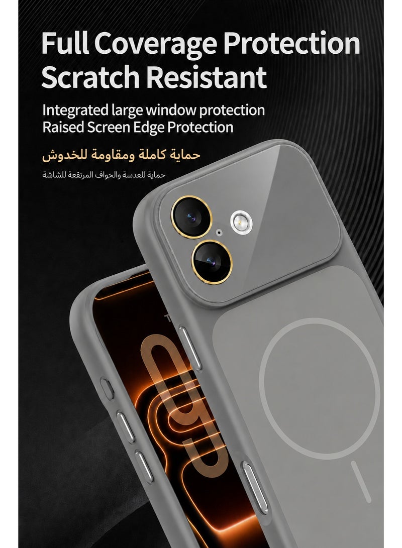 سوكاد كفر رمادي مطفي بتصميم نافذة كبيرة مع MagSafe لهاتف iPhone 17، حماية كاملة للكاميرا، غطاء نحيف مقاوم لبصمات الأصابع مع أزرار معدنية - Image 4