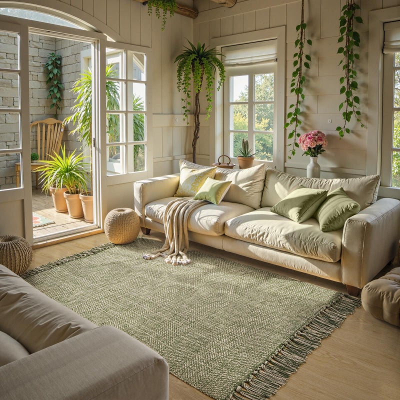 Collive Washable Area Rug 4 x 6 Woven Cotton Bedroom Rugs Neutral Indoor Accent Rug Modern Comfy Floor Carpet with Tassel for Living Room Nursery Room Dining Room Bedside Patio Decor