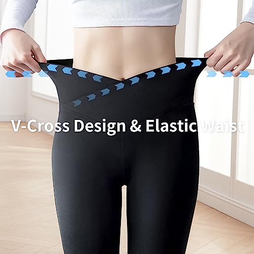 Gnainach Crossover Flare Leggings for Girls Size 11-12 Years Old Black High Waisted Kids Bell Bottom Elastic Length Dance Pants for Running - Image 3