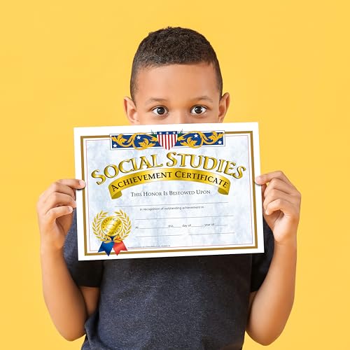 Hayes Social Studies Achievement Certificates, Gold-Bordered Awards with Light Blue Marbled Design, Customizable Award for Students, Full-Color Glossy Design, 8.5" x 11" - 30 Pack - Image 3