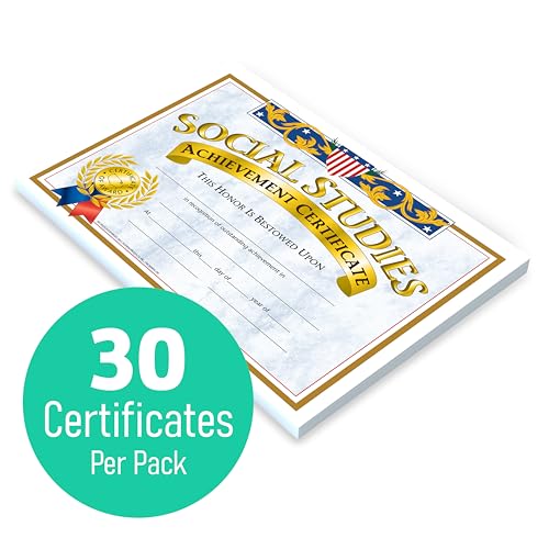 Hayes Social Studies Achievement Certificates, Gold-Bordered Awards with Light Blue Marbled Design, Customizable Award for Students, Full-Color Glossy Design, 8.5" x 11" - 30 Pack - Image 4