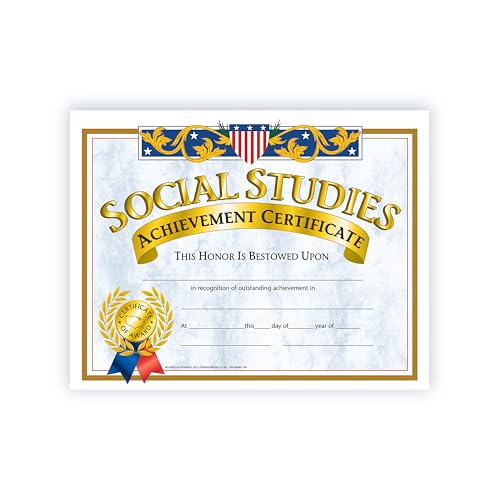 Hayes Social Studies Achievement Certificates, Gold-Bordered Awards with Light Blue Marbled Design, Customizable Award for Students, Full-Color Glossy Design, 8.5" x 11" - 30 Pack - Image 2