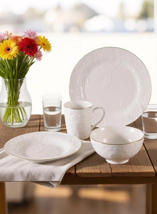 ريم طقم سفرة عشاء بورسلين مكون من 20 قطعة باللون الأبيض/ذھبي؛ 4 صحون عشاء مقاس 10 انش، 4 صحون جانبية مقاس 7 انش، 4 صحون عميقة مقاس 8 انش، 4 زبديات مقاس 5.5 انش، 4 مج 325ملی - Image 3