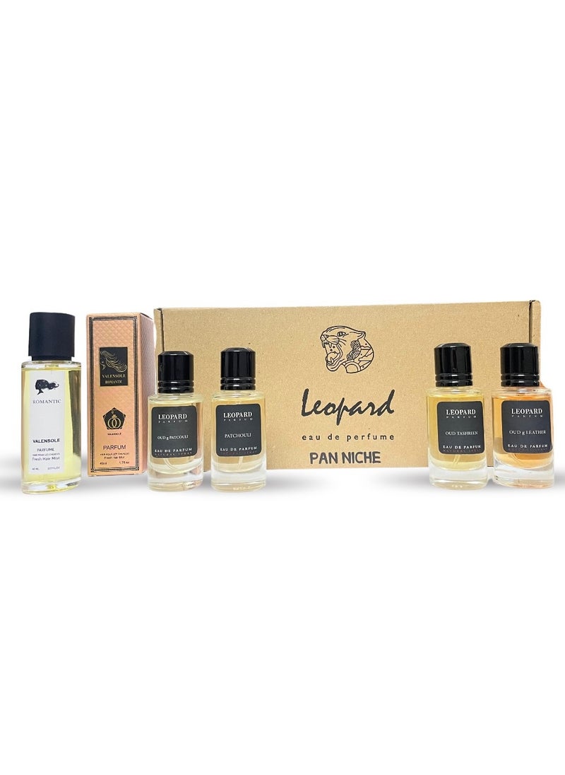 PAN NICHE - Pan Niche-Leopard Eau De Parfum — Oud & Leather, Patchouli, Oud & Tashreen Premium Perfume for Men & Women, Luxury & Limited Edition perfume, Ideal Gift for Special Occasion, Pack of 4 (35ml each) And a Free Hair Mist 50 ml as a gift with the box - Image 1
