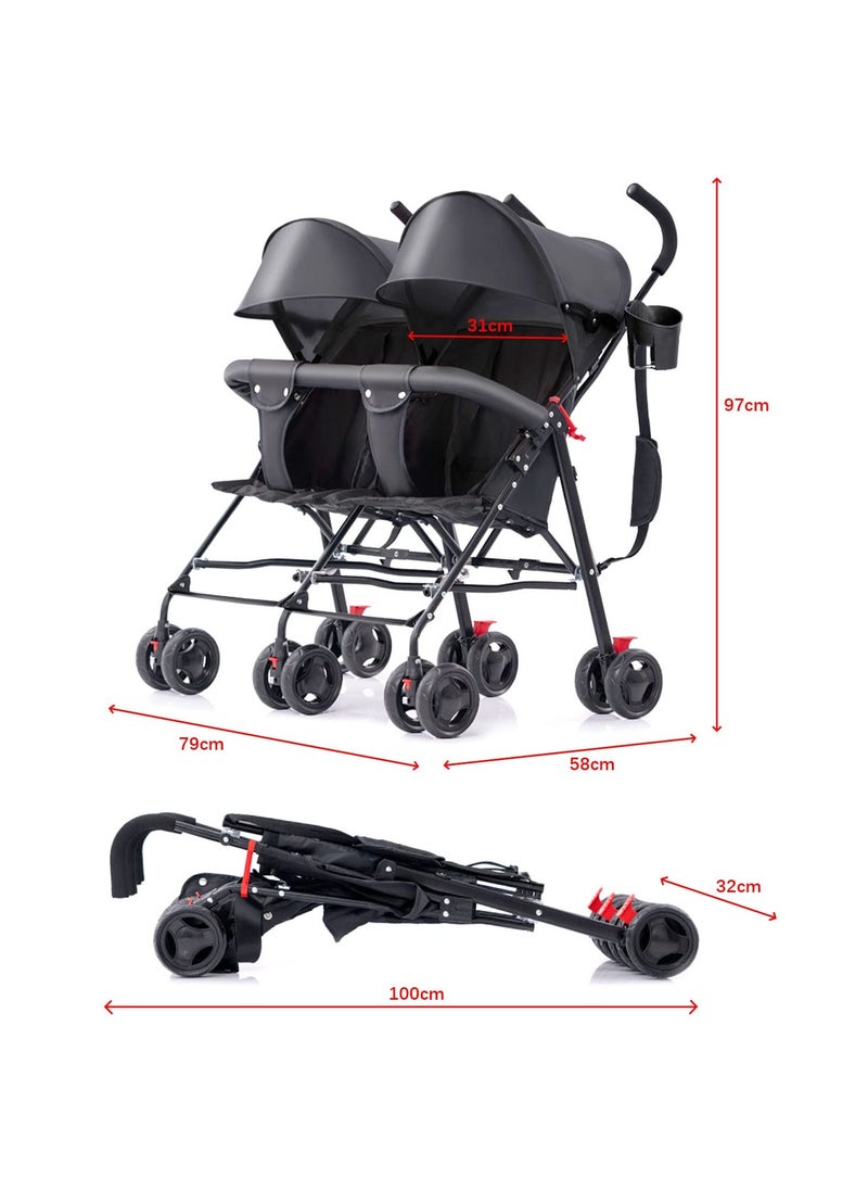 Twin Double Stroller Pushchairs, Side By Side Lightweight Reclining and Folding Double Buggy, Compact Closure, Rain Cover and Extendable Canopy,for Twins and Siblings, From Birth To 24 Months - pzsku/ZCD4685E2725B8DE3DCB4Z/45/_/1719303949/da1d32fa-f0ad-4f02-a12b-d8c502b2ec23