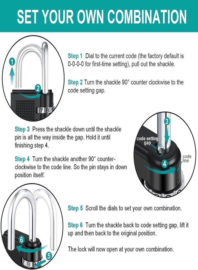 RUNMAY UNEQUETREND 1 Pack Combination Lock 4 Digit Locker Lock Outdoor Waterproof Padlock for School Gym Locker, Sports Locker, Fence, Toolbox, Gate, Case, Hasp Storage (Black) - Image 5