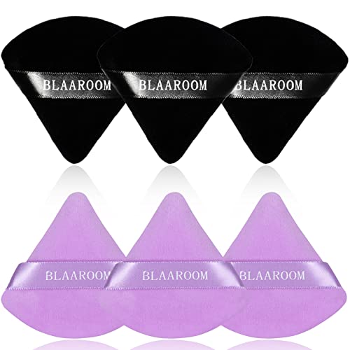 BLAAROOM 6 Pieces Powder Puff Face Makeup Velour Soft Triangle Powder Puffs  for Loose Powder Mineral Powder Body Powder Wet Dry Cosmetic Foundation Sponge Makeup Tool  Black  Purple