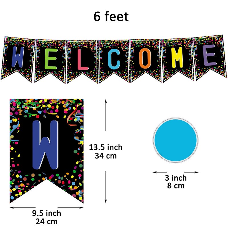 Youngever 67 pcs Confetti Pennants Welcome Bulletin Board with Golden Border (Black) - Image 2