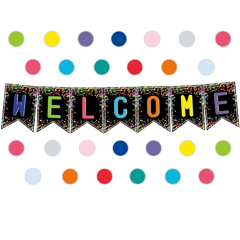 Youngever 67 pcs Confetti Pennants Welcome Bulletin Board with Golden Border (Black) - Image 1