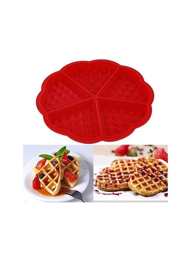 yongsheng Waffle Mold Bakeware Silicone Waffle Baking Molds Flower Heart Shape Muffin Mould,Baking tool silicone biscuit mold  Red  - Image 2