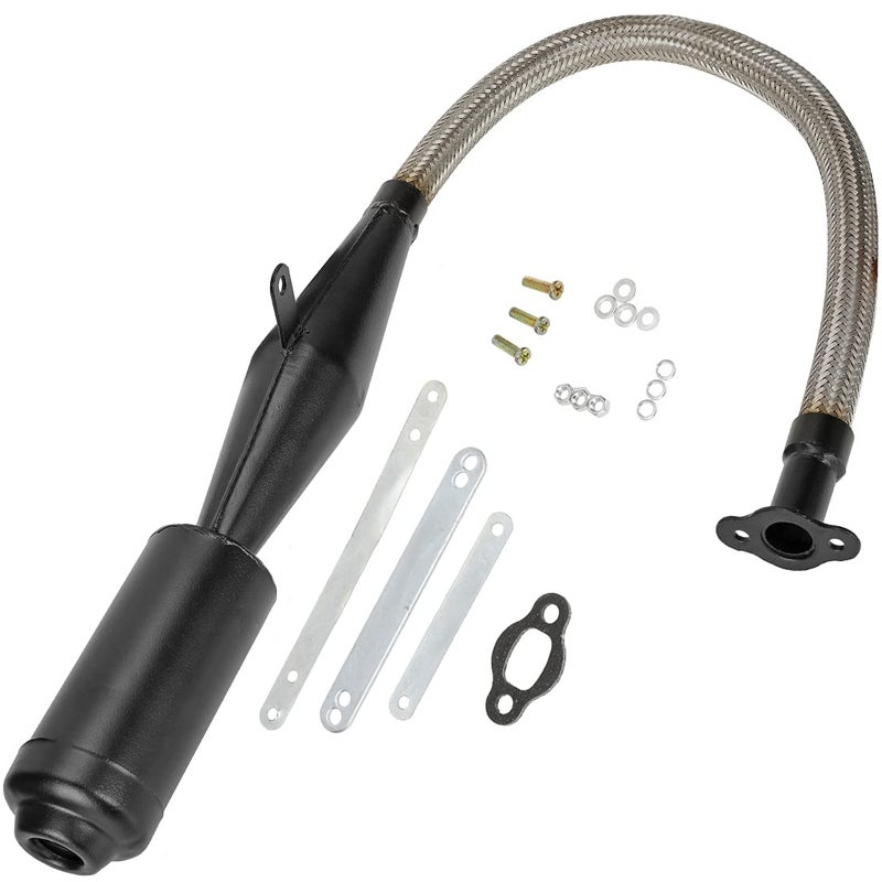 FVRITO Stainless Steel Flexible Exhaust Muffler Pipe Silencer Gasket for 2 Stroke 49cc 60cc 66cc 80cc 100cc Engine Gas Motorized Bicycle Motor Bike Black