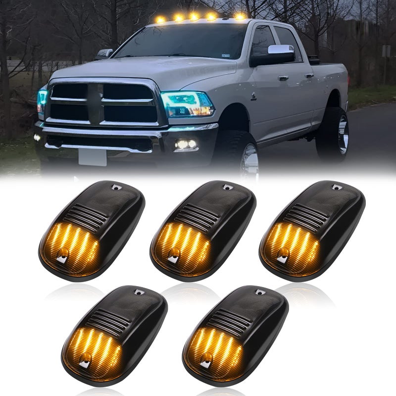 RF Auto 5Pcs Smoked LED Cab Roof Marker Lights Compatible with Ram 1500 2500 3500 20032018 Pickup Trucks Roof Running Lamps