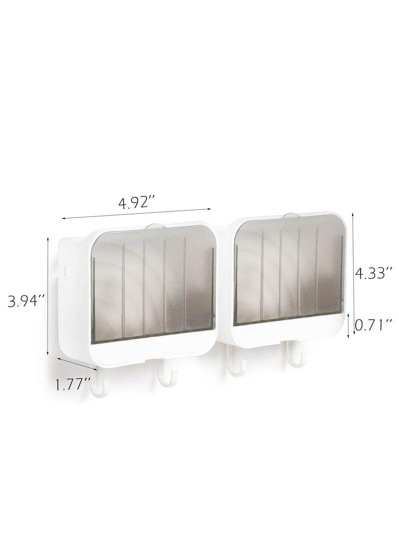 Oasisgalore White Wall-Mounted Self-Draining Soap Dish with Hanger for Bath Ball - Flip-Top Design for Bathroom Storage  - Image 2