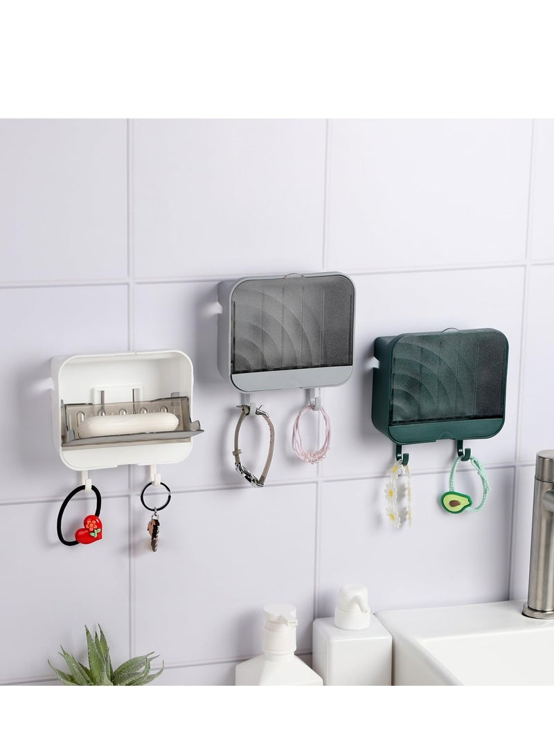 Oasisgalore White Wall-Mounted Self-Draining Soap Dish with Hanger for Bath Ball - Flip-Top Design for Bathroom Storage  - Image 3