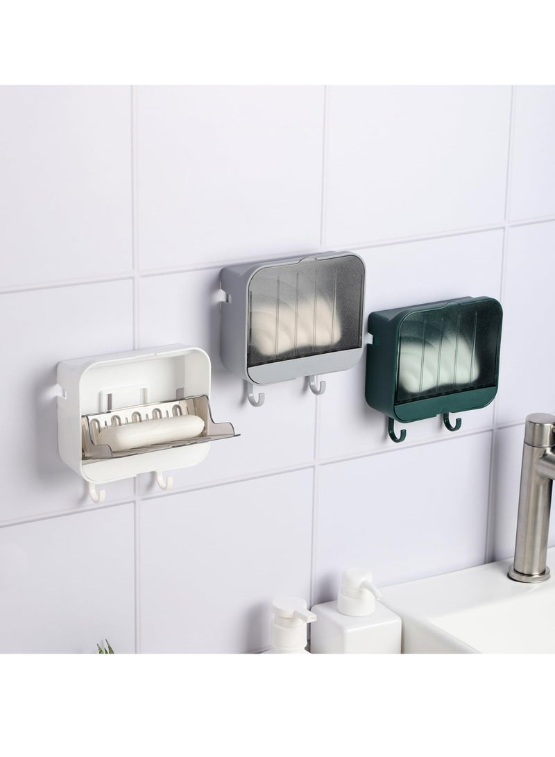 Oasisgalore White Wall-Mounted Self-Draining Soap Dish with Hanger for Bath Ball - Flip-Top Design for Bathroom Storage  - Image 4