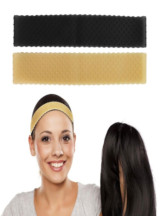 Taefuwr 2 Pack Adjustable Silicone Wig Headband Grip with Fixed Non Slip Straps and Elastic Clip, Seamless Grip for Keeping Wig in Place (Black/Skin Color) - Image 1