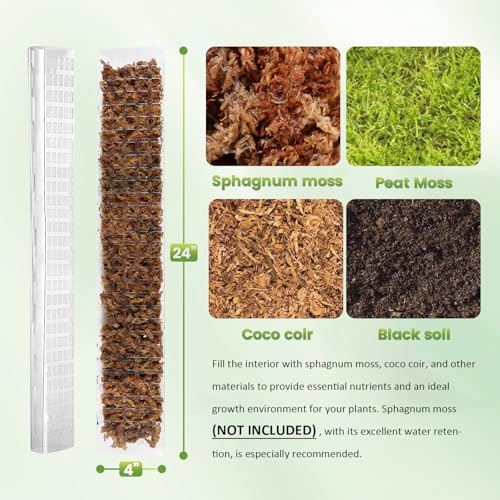 Bluepro 24 Inch 4 Pcs Plastic Moss Pole for Plants Monstera, 4×24'' Plant Poles for Climbing Plants, Plant Support for Indoor Plants Work with Sphagnum Moss - Image 2