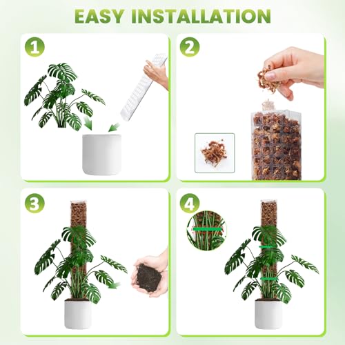 Bluepro 24 Inch 4 Pcs Plastic Moss Pole for Plants Monstera, 4×24'' Plant Poles for Climbing Plants, Plant Support for Indoor Plants Work with Sphagnum Moss - Image 5