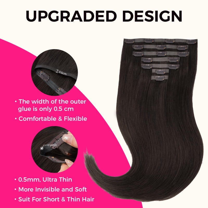 Lashey Seamless Clip in Hair Extensions Human Hair 7pcs 110g Straight Remy Hair, 18 Inch #2 Dark Brown Hair Extensions with PU Skin Weft for Women - Image 4