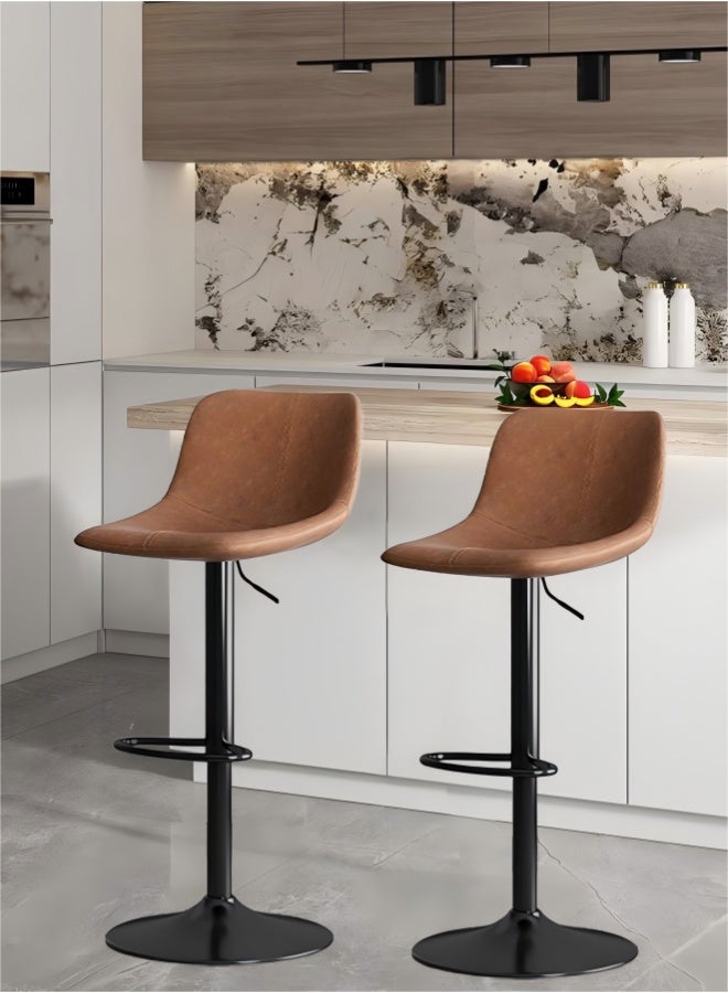 2 بار براز ، كرسي بار جلدي ، كرسي بار مرتفع قابل للتعديل مع 360 درجة مثالية لمكافحة المطبخ المنزلي لتناول الطعام ببراز مسند قدم مرتفع - Image 1