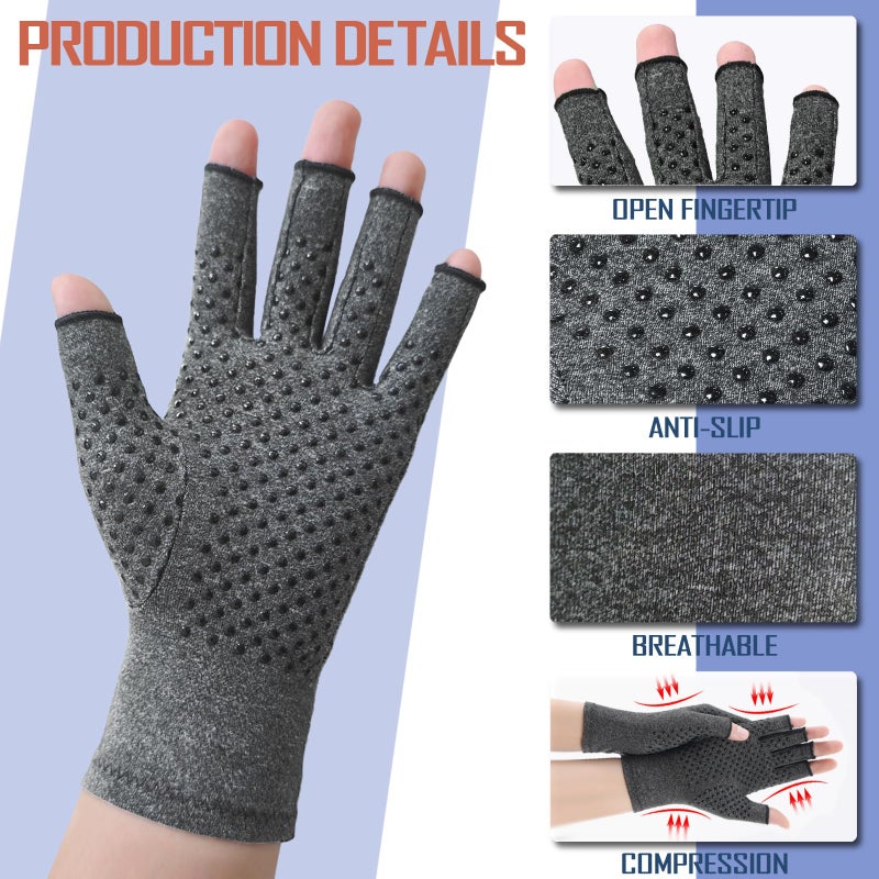 Beieverluck 6 Pairs Arthritis Compression Gloves for Women Men Fingerless Hand Compression Gloves for Typing, Driving and Work - Image 3