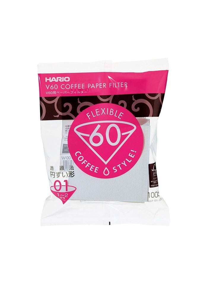 هاريو مرشحات القهوة الورقية هاريو V60، مقاس 01، ذات شريط أبيض - Image 1